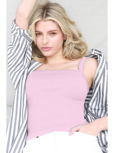 Peony Pink Square Neck Ribbed Crop Top