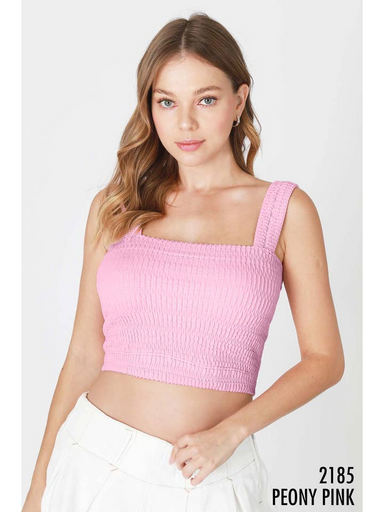 Peony Pink Shirred Square Neck Crop Top