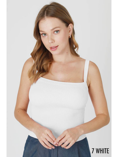 White Square Neck Ribbed Crop Top