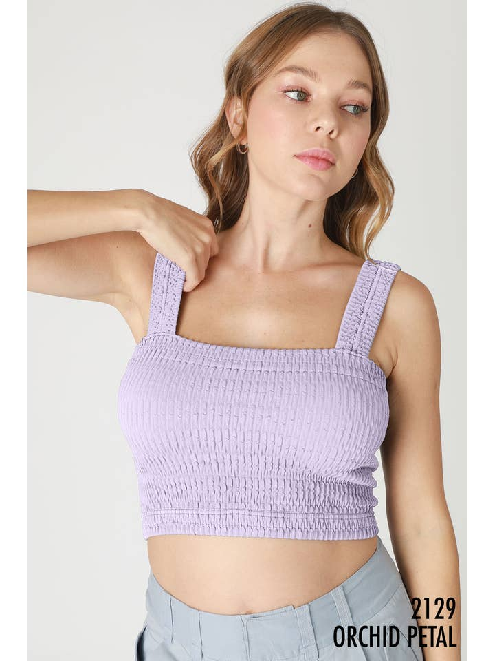 Orchid Petal Shirred Square Neck Crop Top
