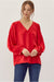 Jodifl Long Sleeve Satin V-Neck Top