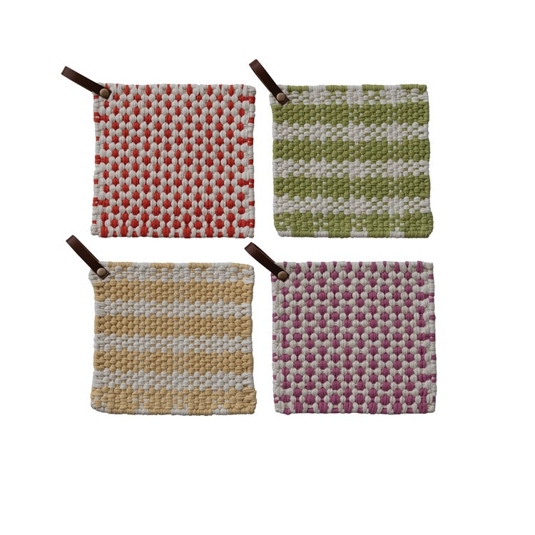 8" Square Checked Cotton Crocheted Pot Holder