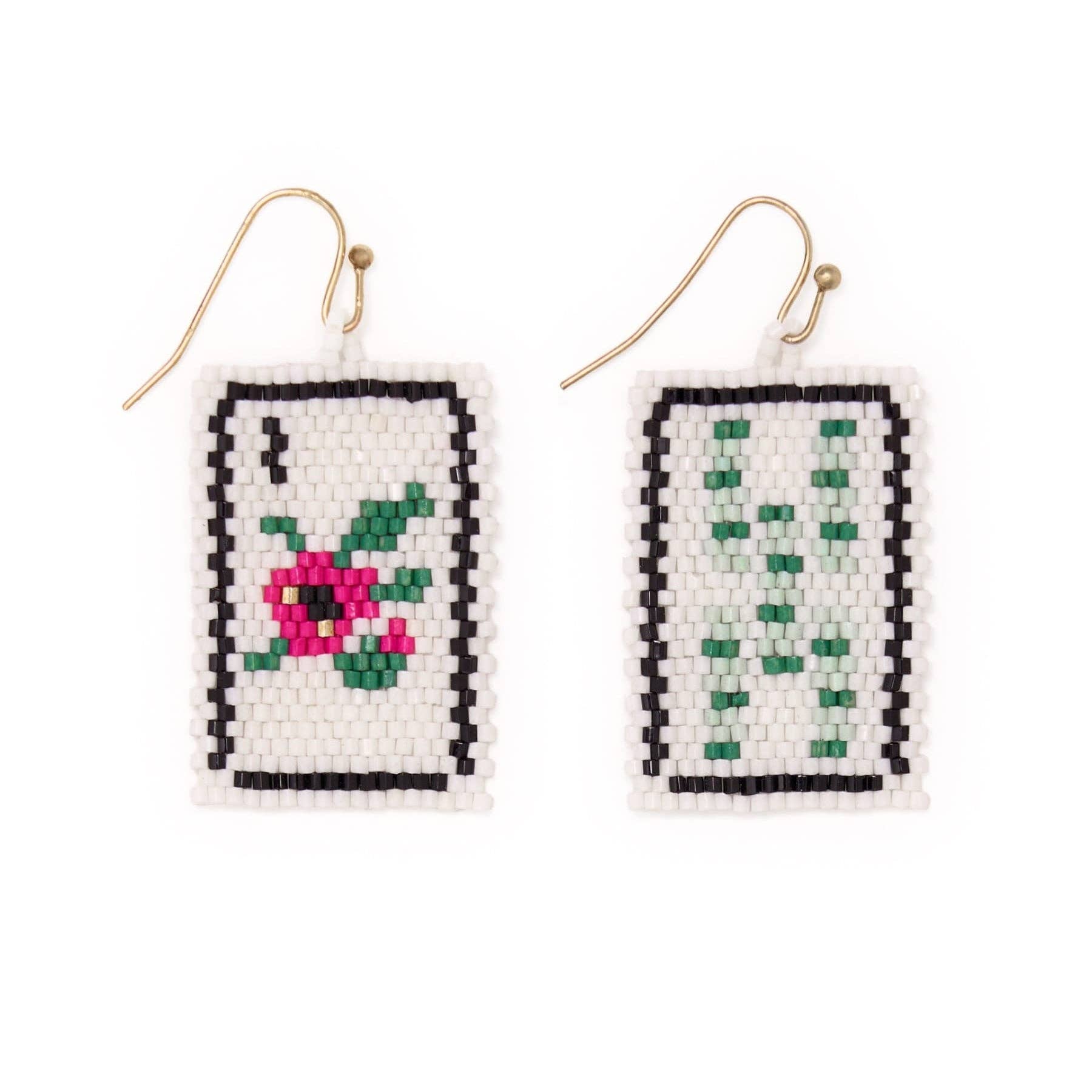 Flower Lily Beaded Mahjong Earrings