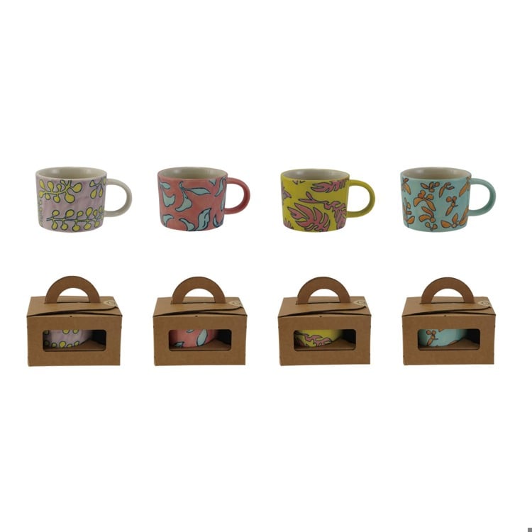 Stoneware Mug w Wax Relief Botanical Pattern