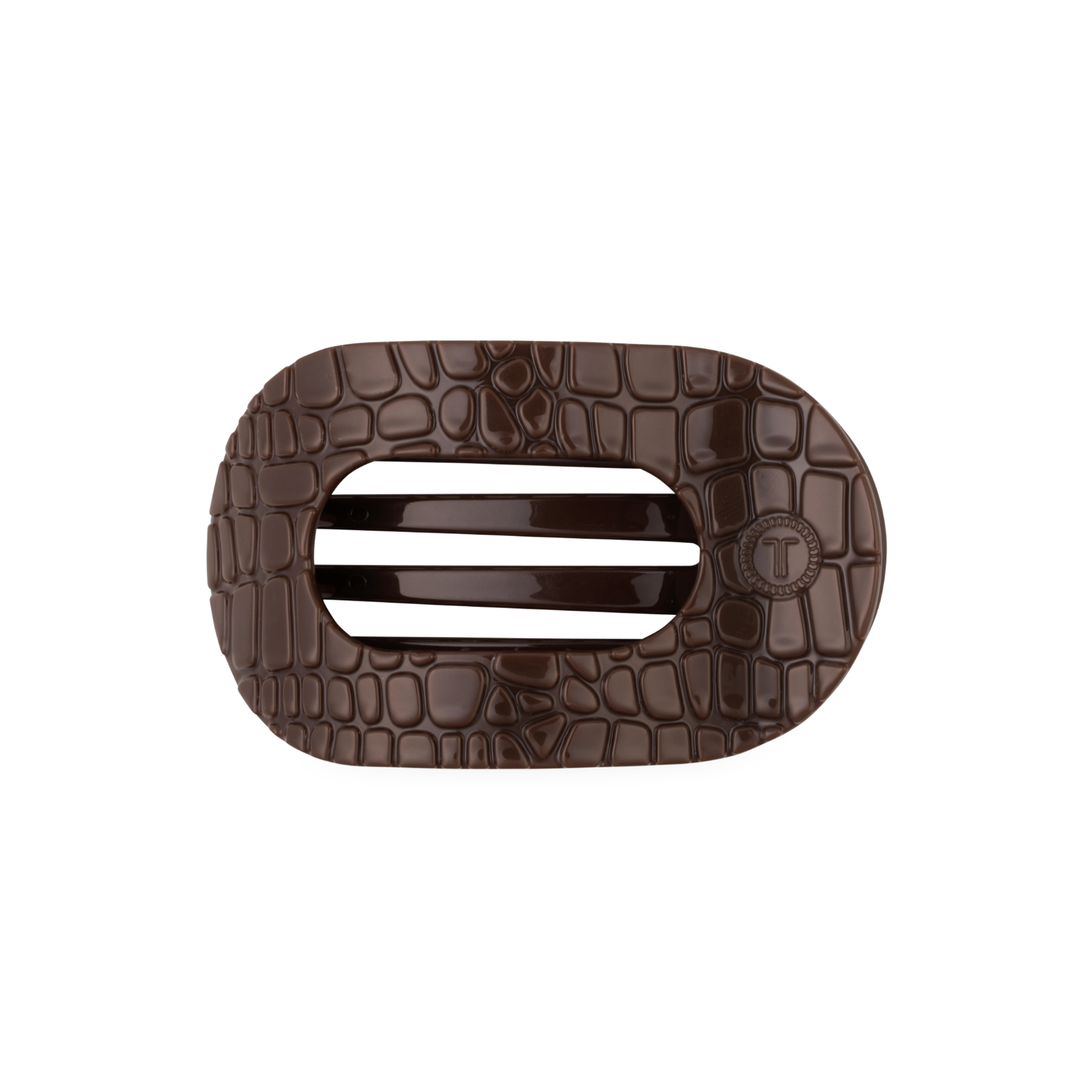 Brown Crocodile Medium Flat Round Hair Clip - Medium Teleties