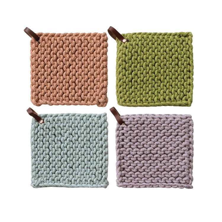 8" Square Solid Cotton Crocheted Pot Holder