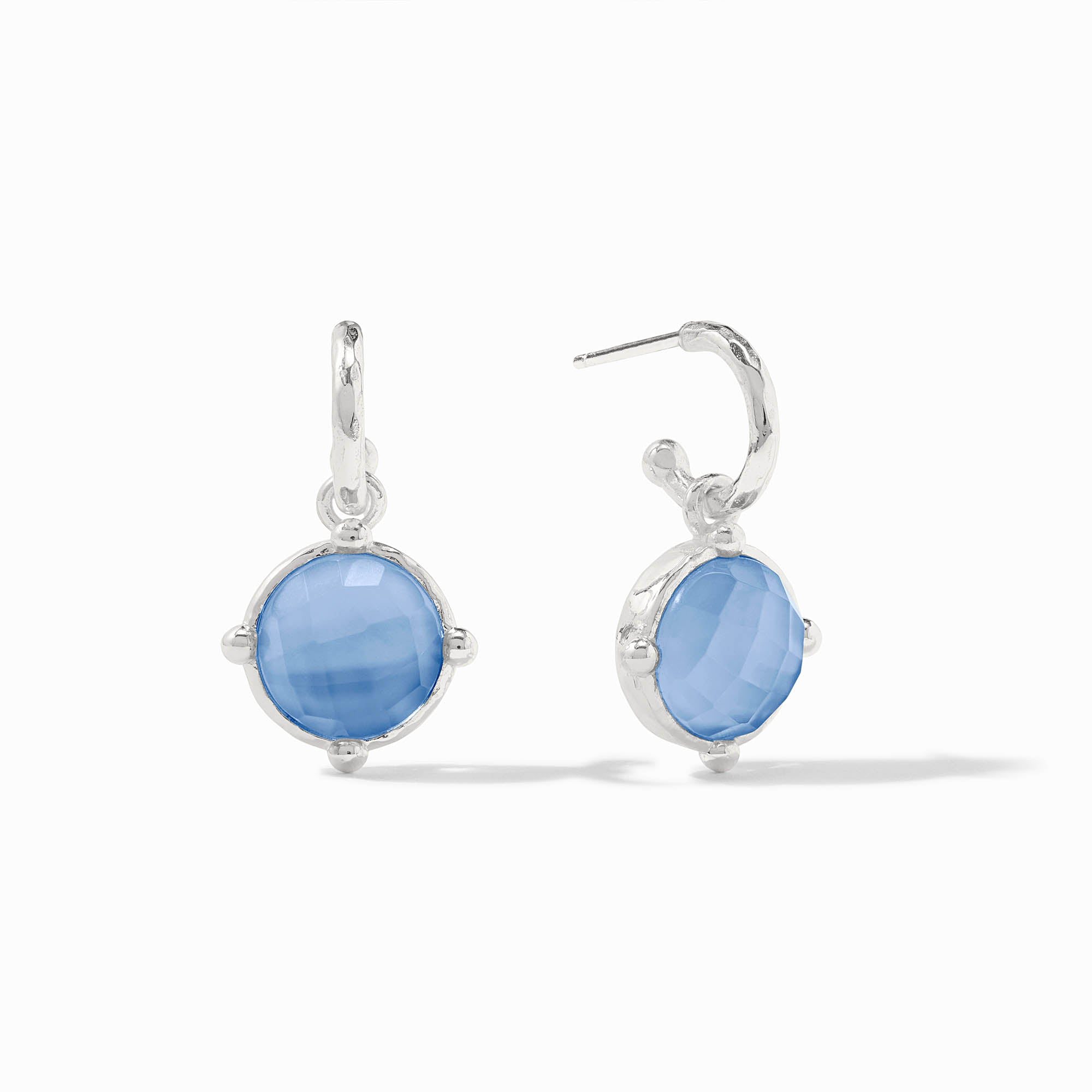 Silver Iridescent Chalcedony Blue Honeybee Hoop & Charm Earring