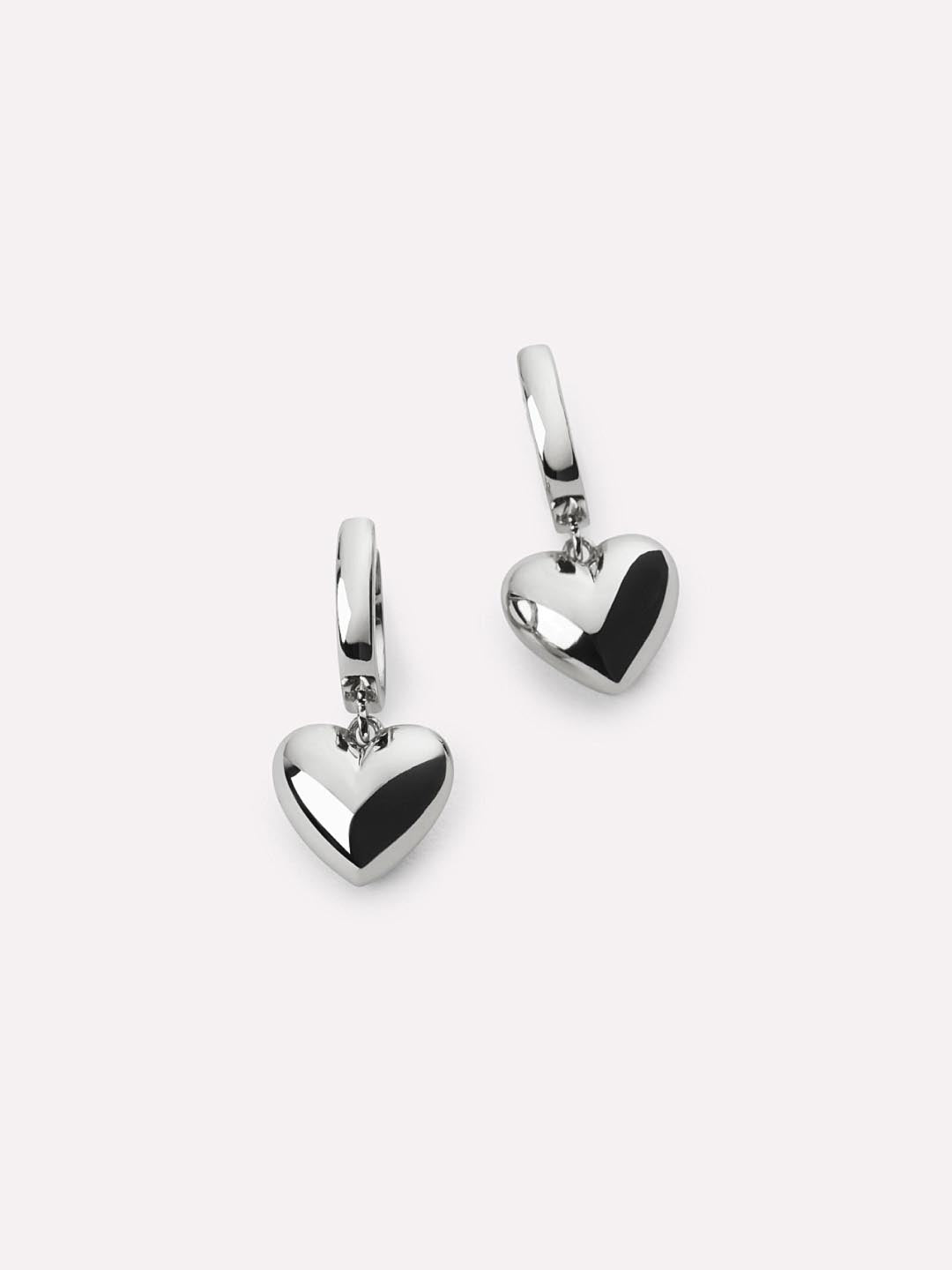 Jessica Silver Puffed Heart Hoop Earrings