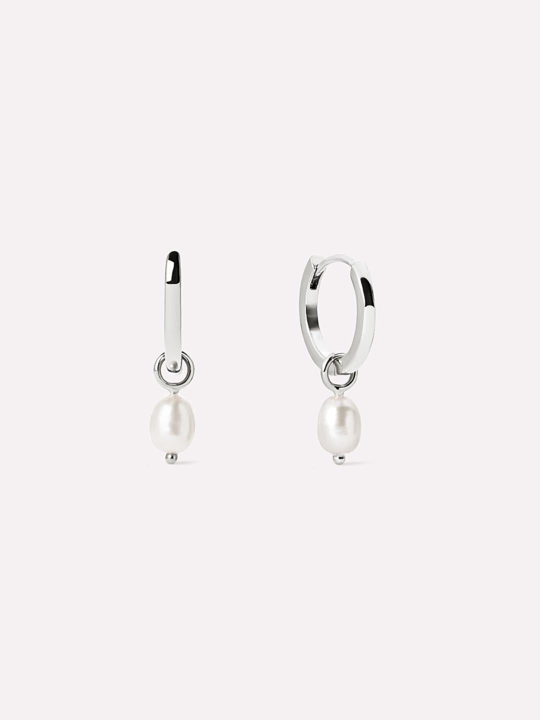 Frida Silver Pearl Huggie Hoop Earrings