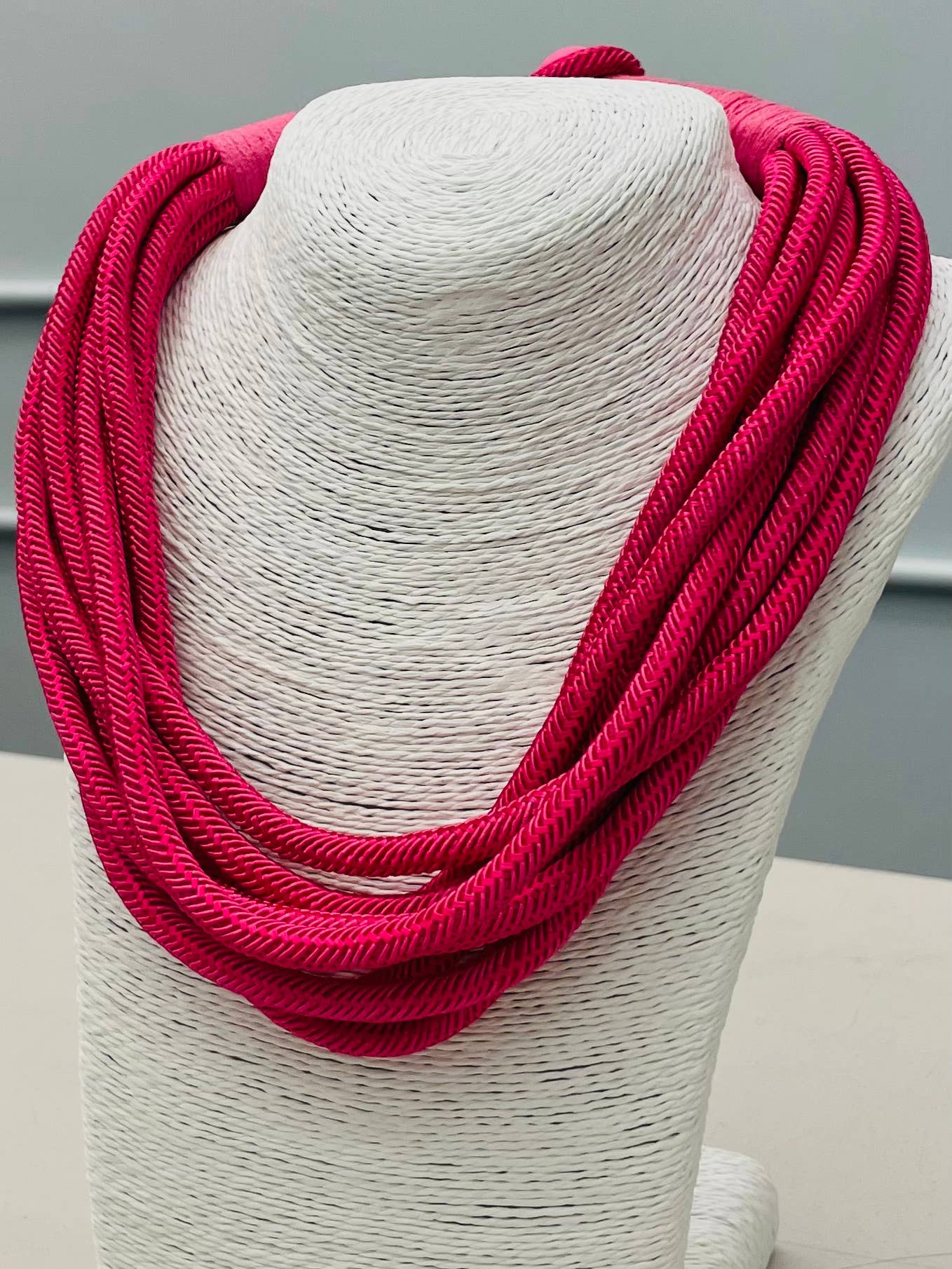 Bright Pink Slub 8 Strand Necklace