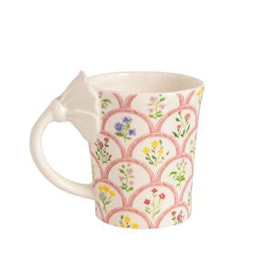 Pattern With White Flower Handle Mug