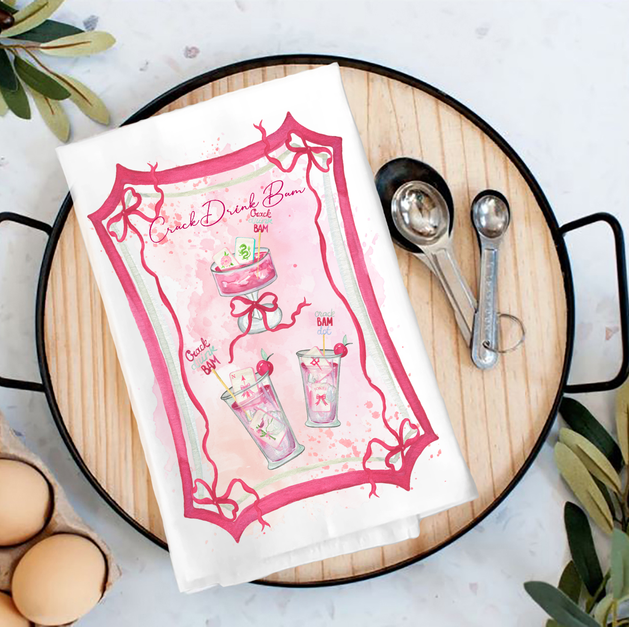 Crack Drink Bam Pink Tea Towel