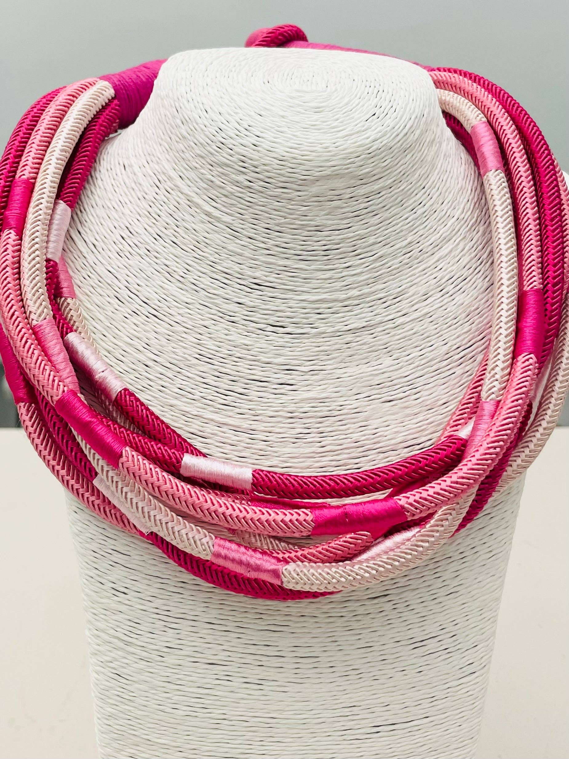Hot Pink/Baby Pink Slub 8 Strand Necklace