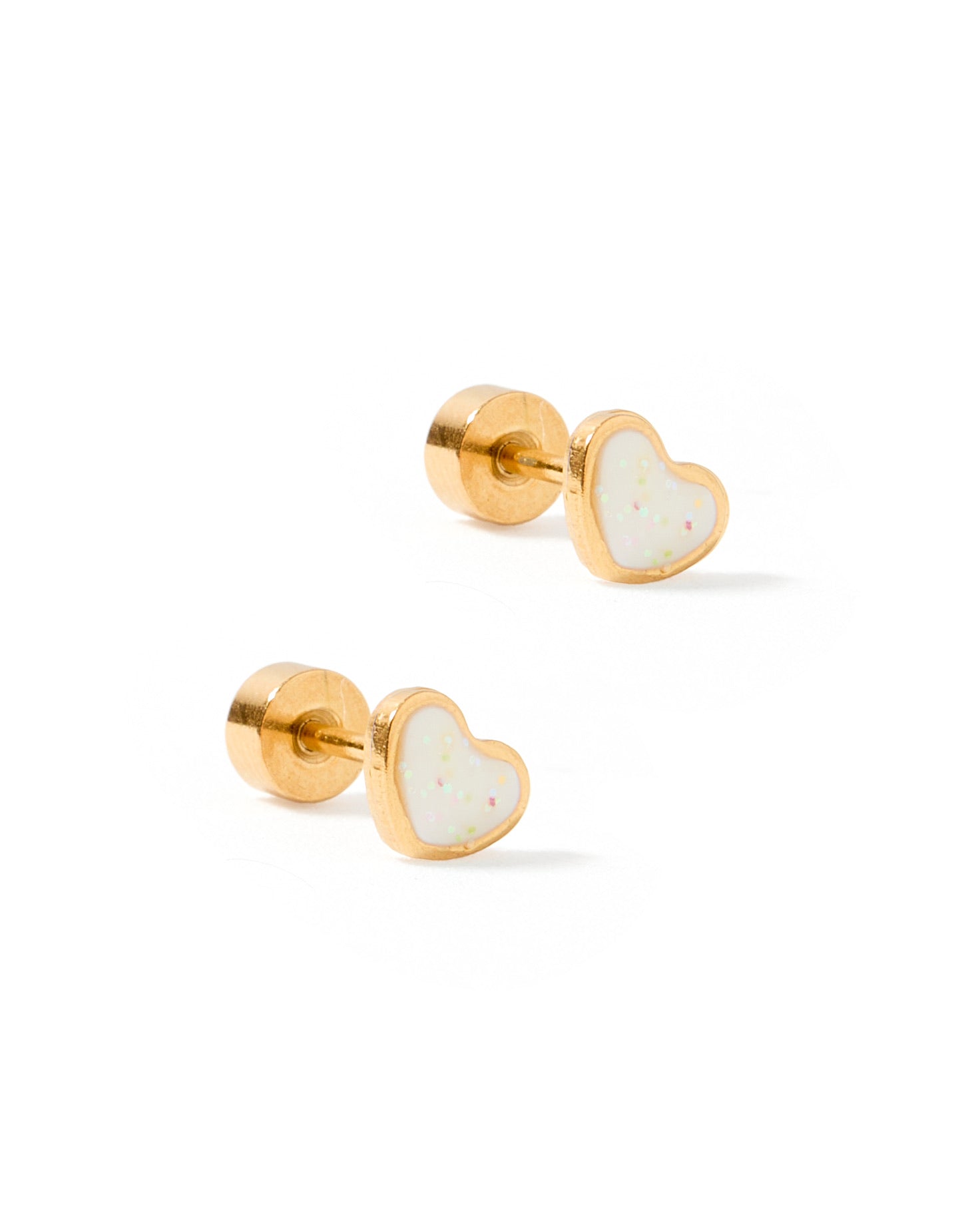 Nora White Heart Screwback Stud Earrings