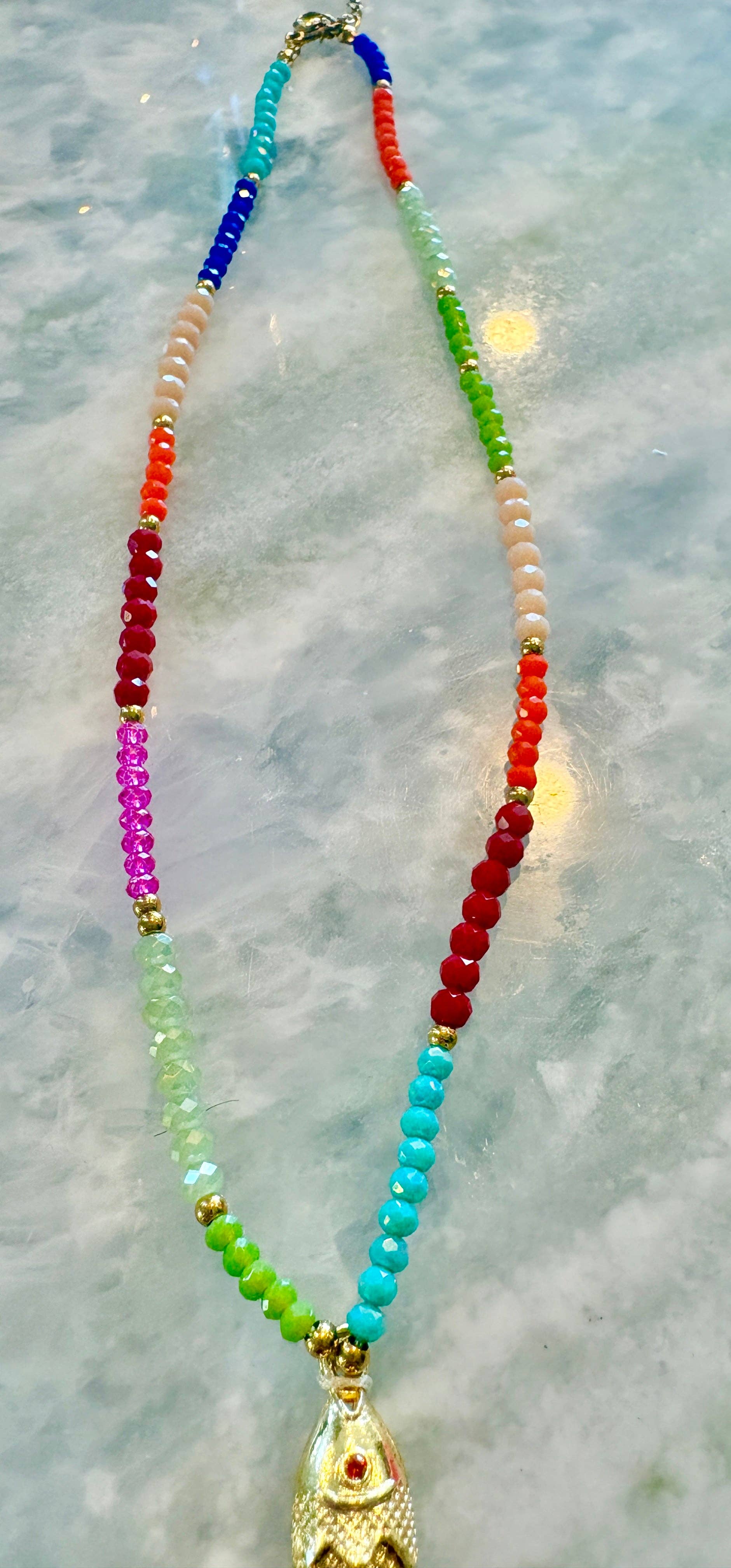 Sparkly Rainbow Gold Fish Necklace