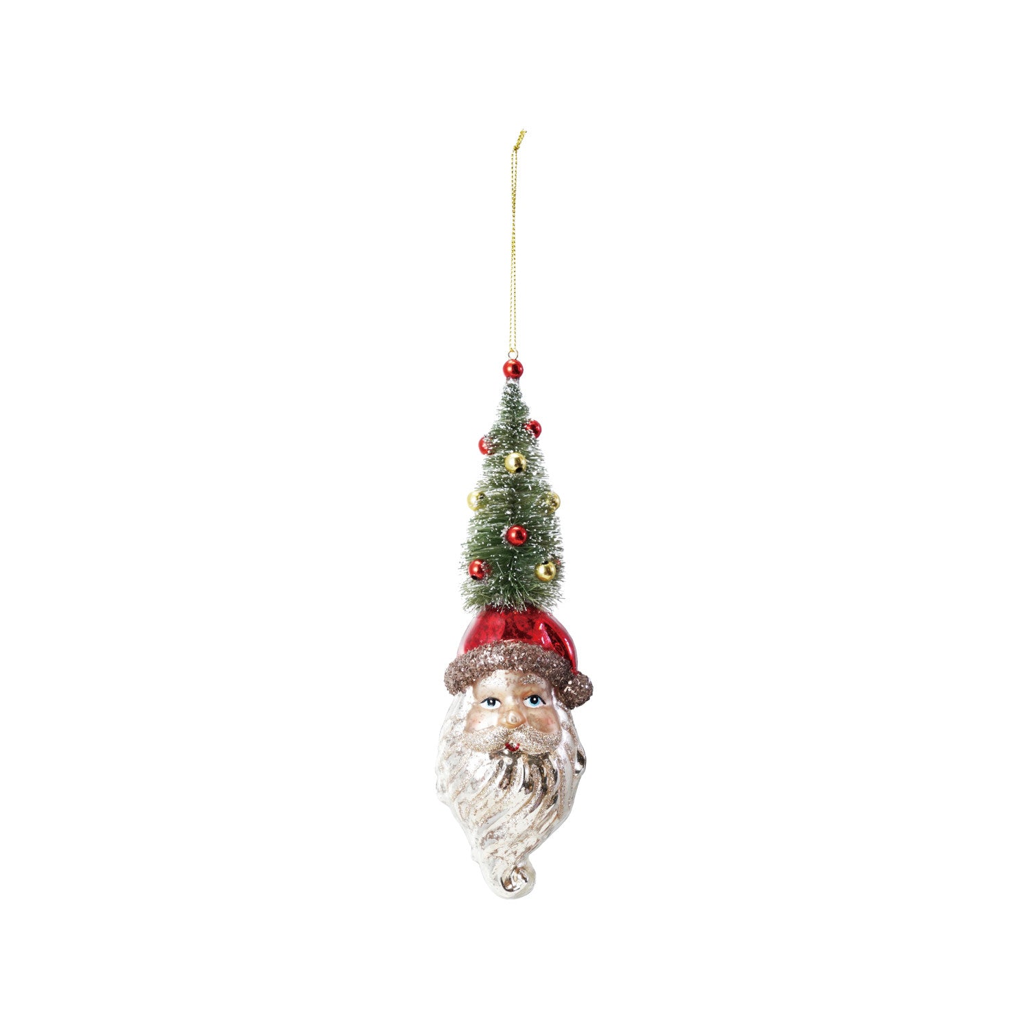 Santa Head w/Bottle Brush Tree & Glitter Ornament