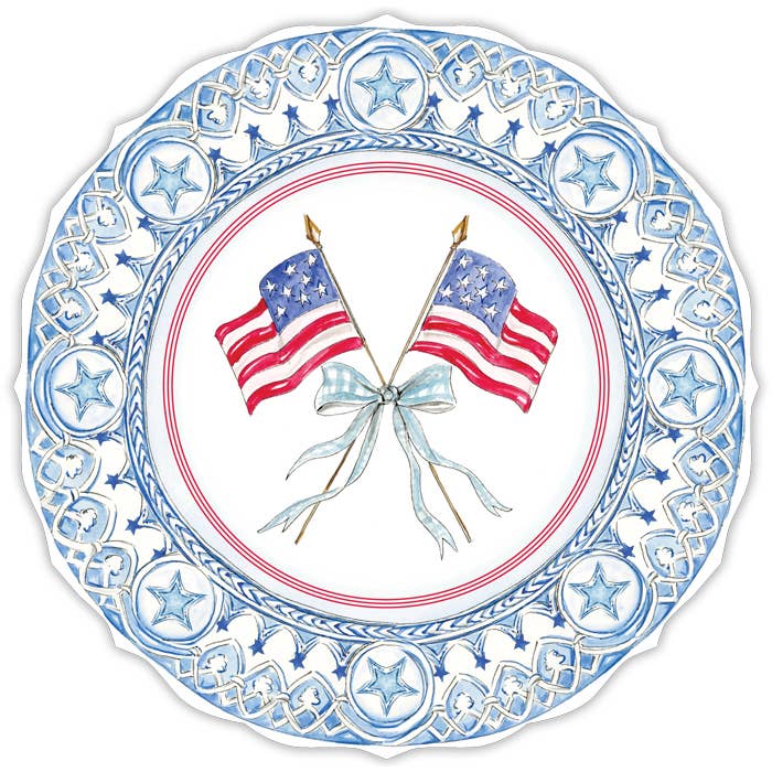 Patriotic Plate Light Blue Flags with Bow Placemat