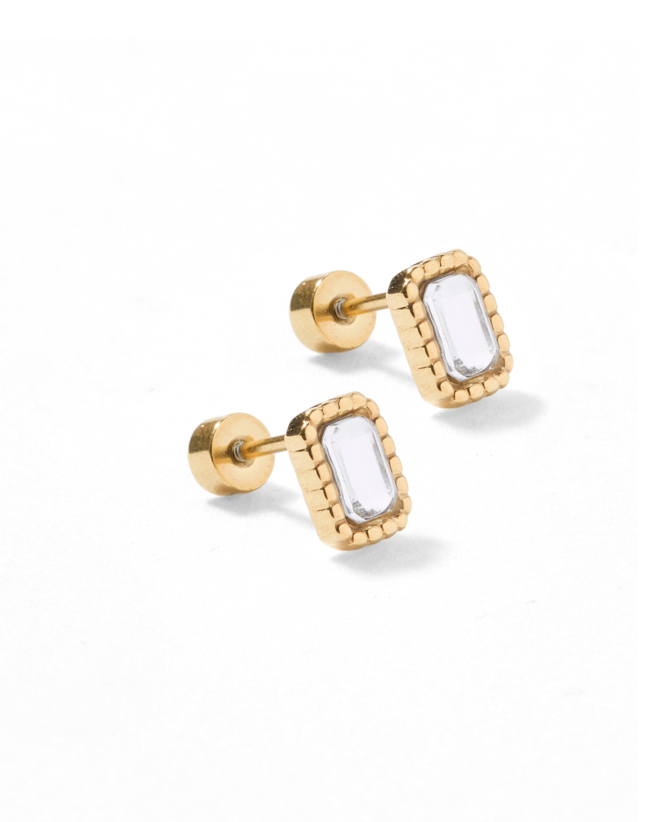 Madison Gold Clear Screwback Stud Earrings