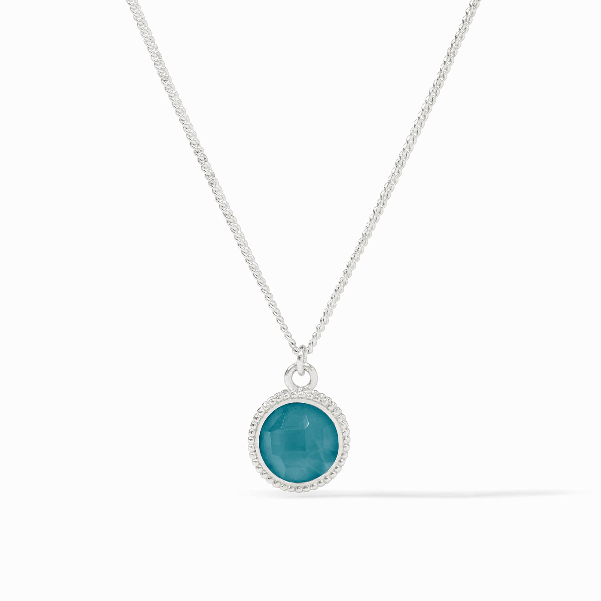 Silver Iridescent Montana Blue Fleur-de-Lis Solitaire Necklace