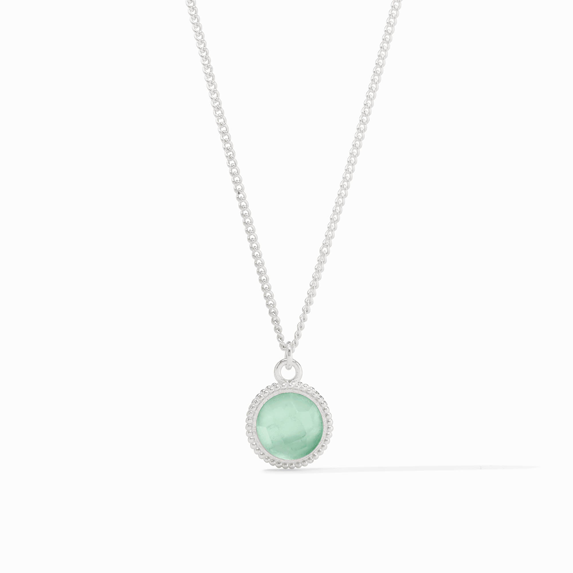 Silver Iridescent Aquamarine Blue Fleur-de-Lis Solitaire Necklace