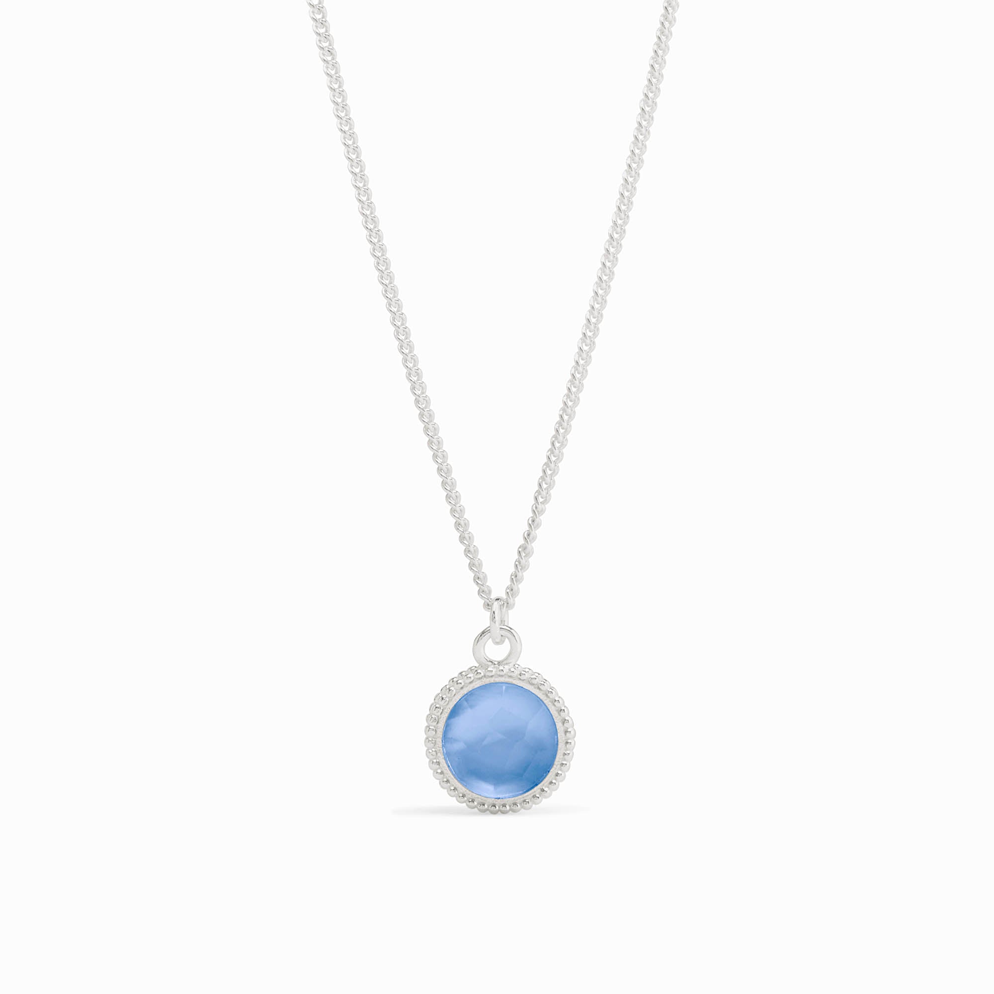 Silver Iridescent Chalcedony Blue Fleur-de-Lis Solitaire Necklace
