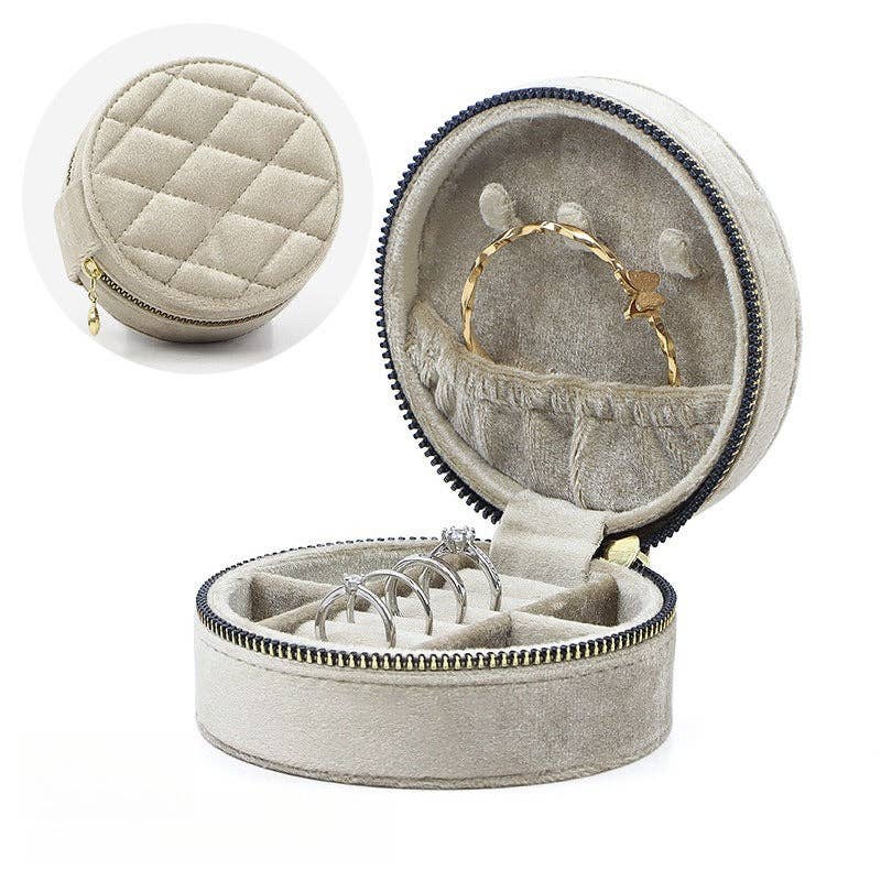 Gray Large Round Oval Velvet Jewelry Box