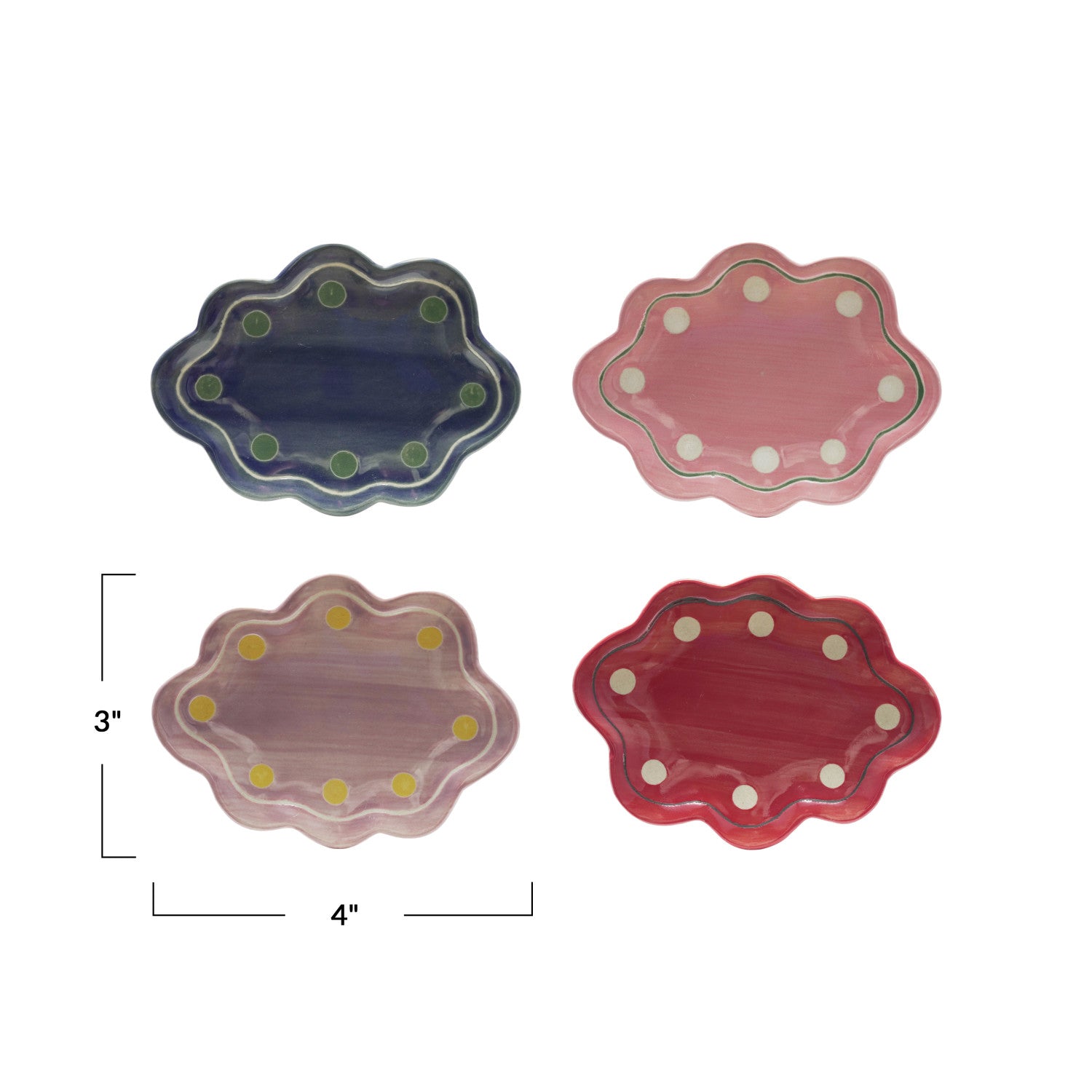 Red Stoneware Scalloped Dish w/ Wax Relief Design