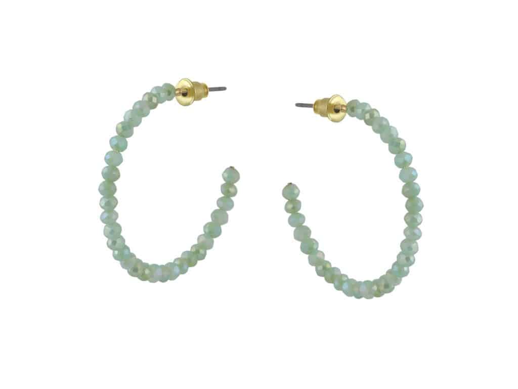 Rebecca Beaded Hoop Earrings - Sage Green/Gold