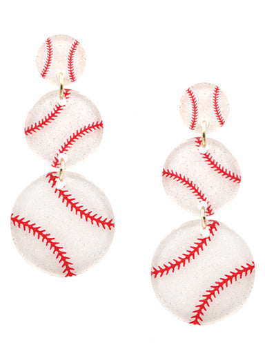 Baseball Acrylic 3-Drop Post Earring