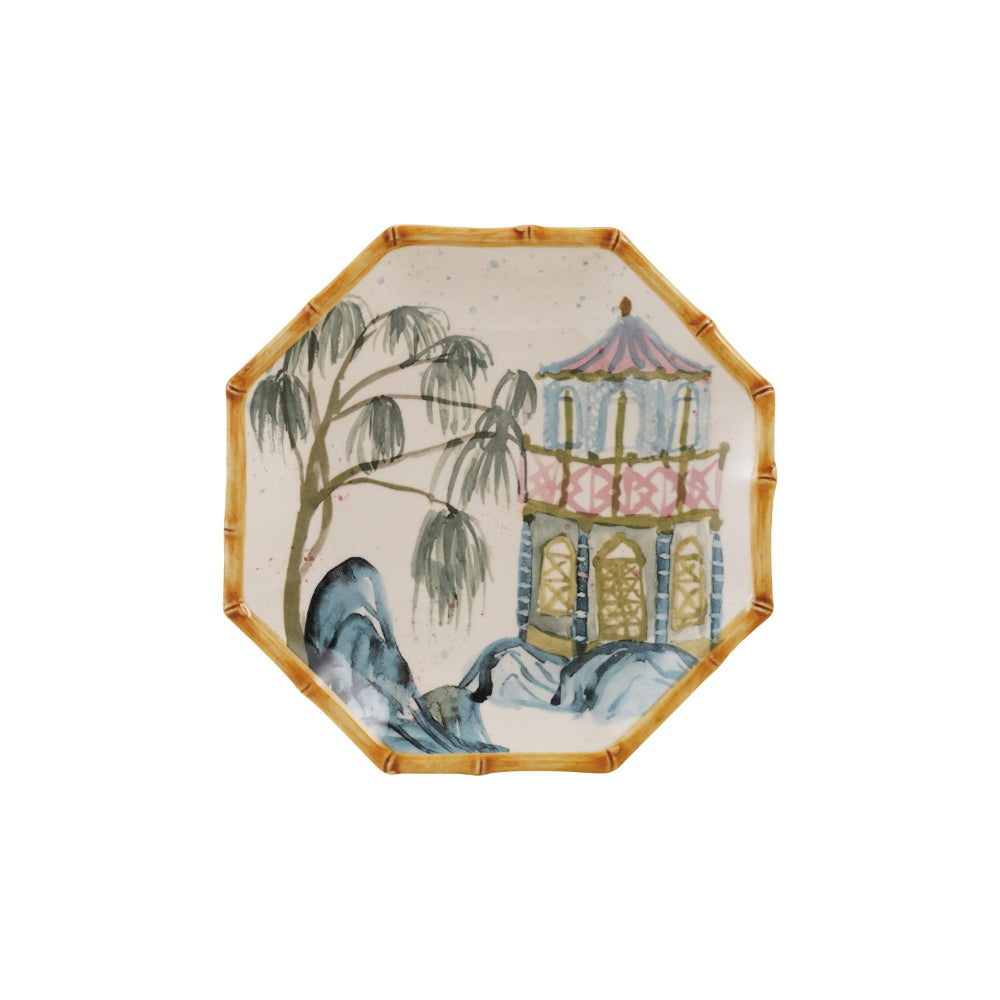 Hand-Painted Stoneware Octagon Shaped Plate with House