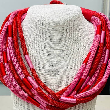 Red/Pink Multi Slub 8 Strand Necklace