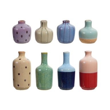 Hand-Painted Stoneware Vases, Set of 8