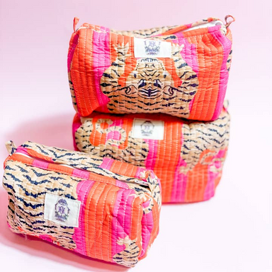 Pink/Orange Eye of the Tiger Quilted Cosmetic Bags-Set of 3