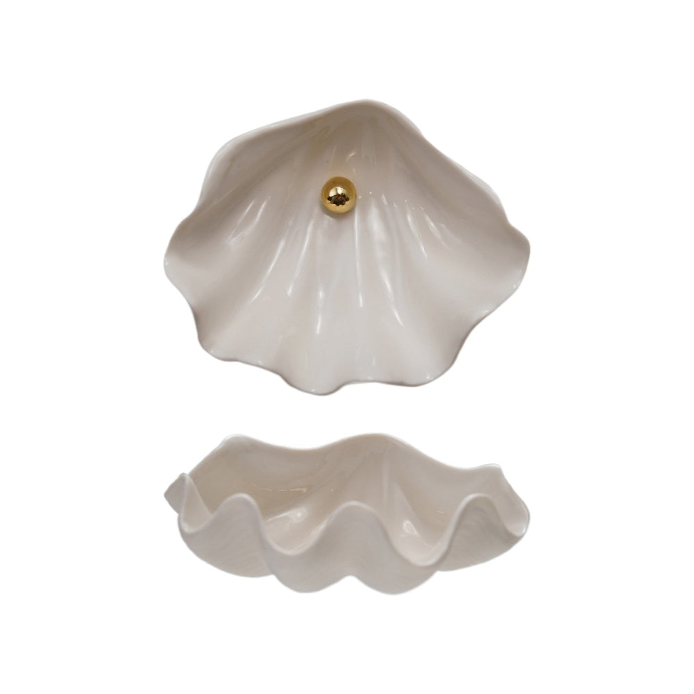 Stoneware Clam Shell Shaped Dish Gold