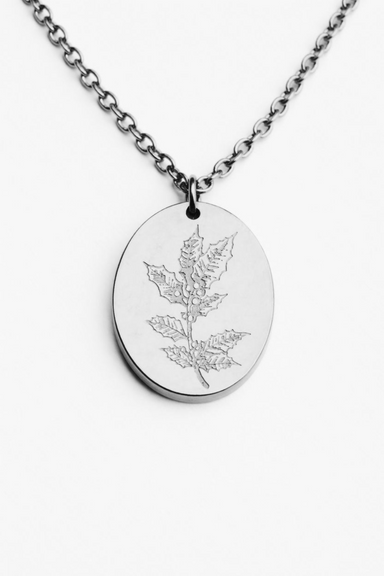 Silver Birth Flower Necklace - December Holly
