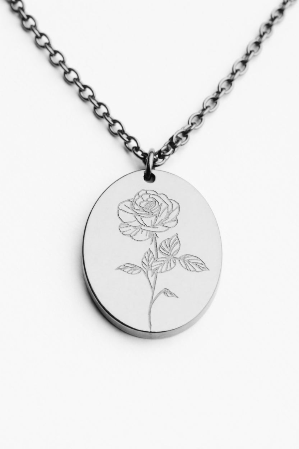 Silver Birth Flower Necklace - June Rose