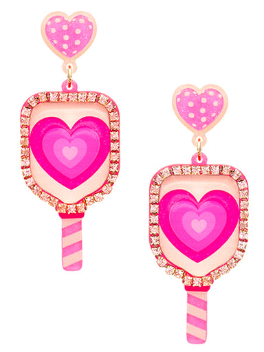 Pickleball Paddle Acrylic Pink Earring