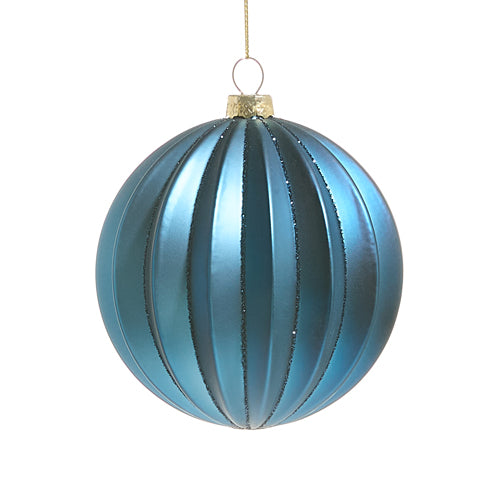 4" Blue Ribbed Ball Ornament