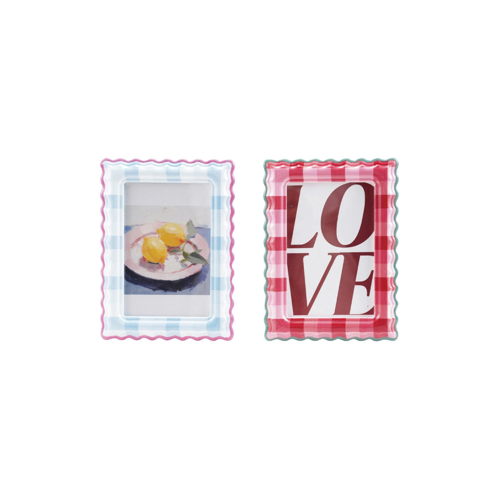 Scalloped Photo Frame w/ Plaid Pattern, 2 Colors
