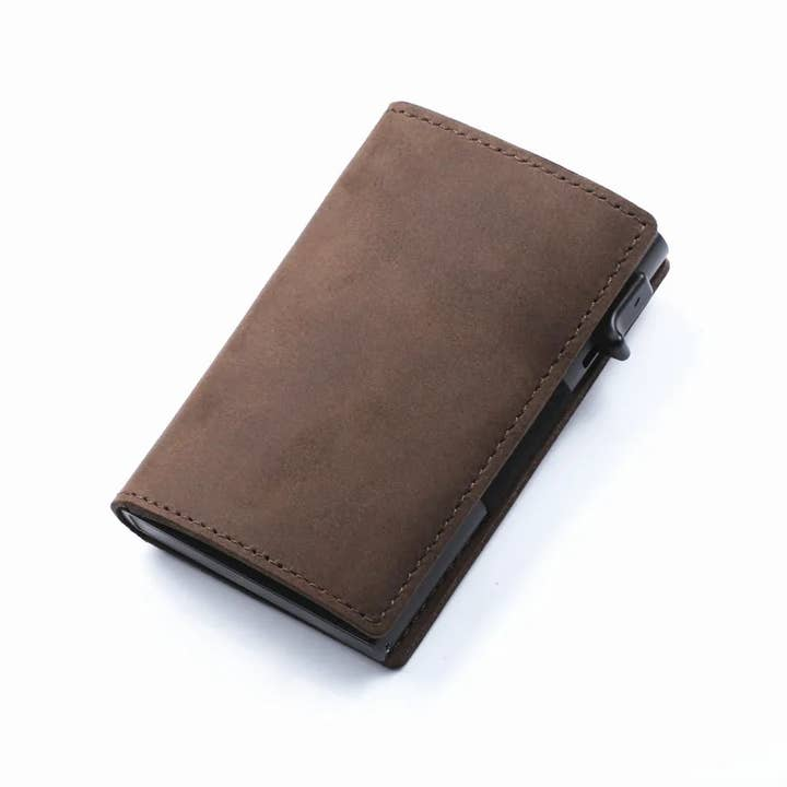 Genuine Leather Popup Wallet with Apple Airtag Holder & Rfid-Brown
