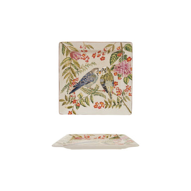 Decorative Stoneware Dish with Parakeets