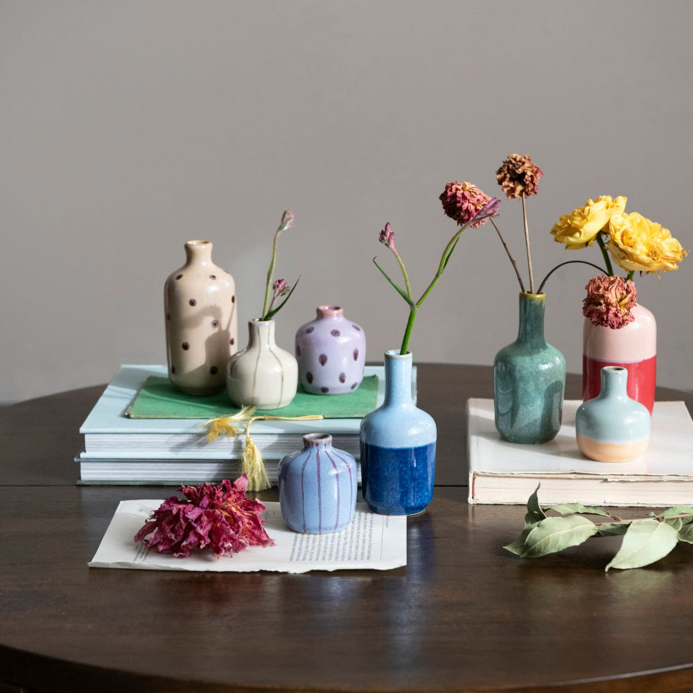 Hand-Painted Stoneware Vases, Set of 8