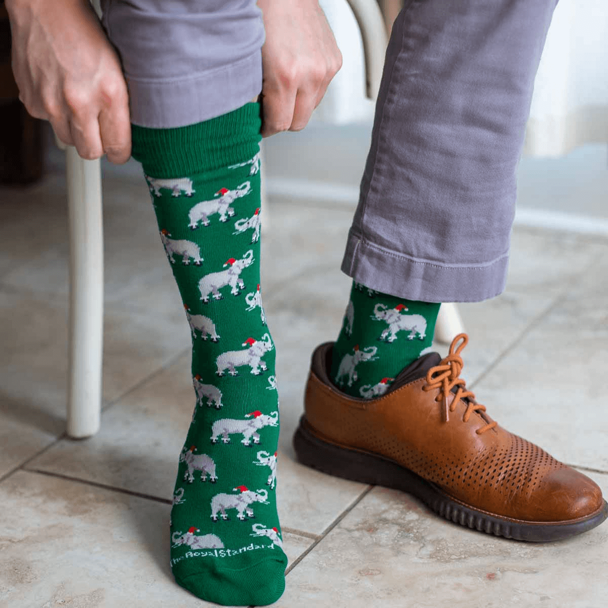 Men's St. Nick Elephant Socks Green/Gray