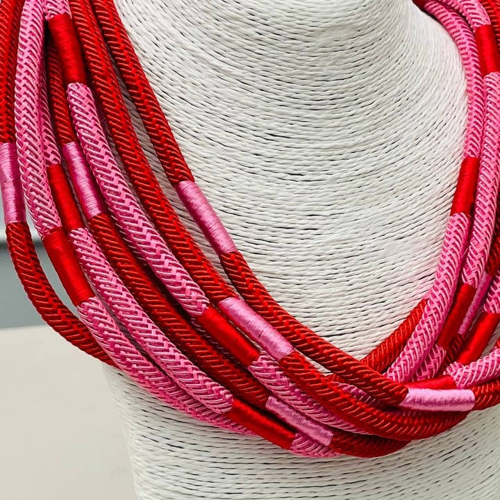 Red/Pink Multi Slub 8 Strand Necklace