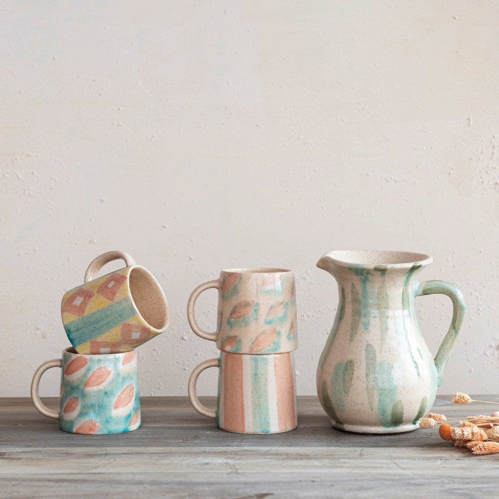 24 oz. Hand-Painted Terra-cotta Mug, 4 Styles