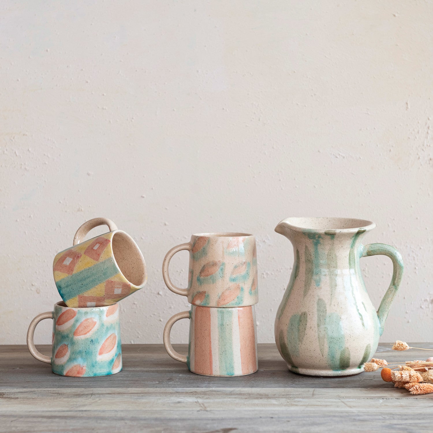 Blue 24 oz. Hand-Painted Terra-cotta Mug