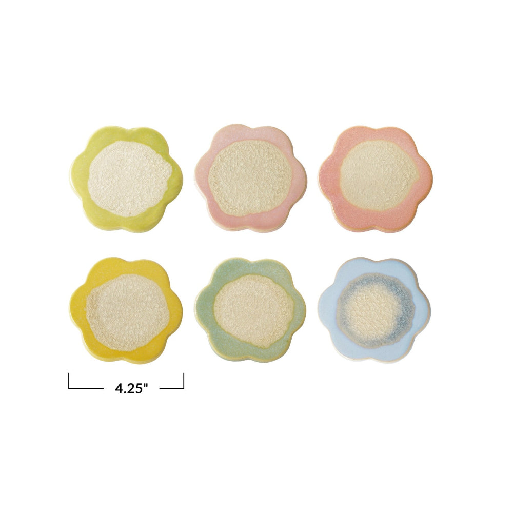 Stoneware Flower Shaped Trivet, Reactive Crackle Glaze 6 Colors
