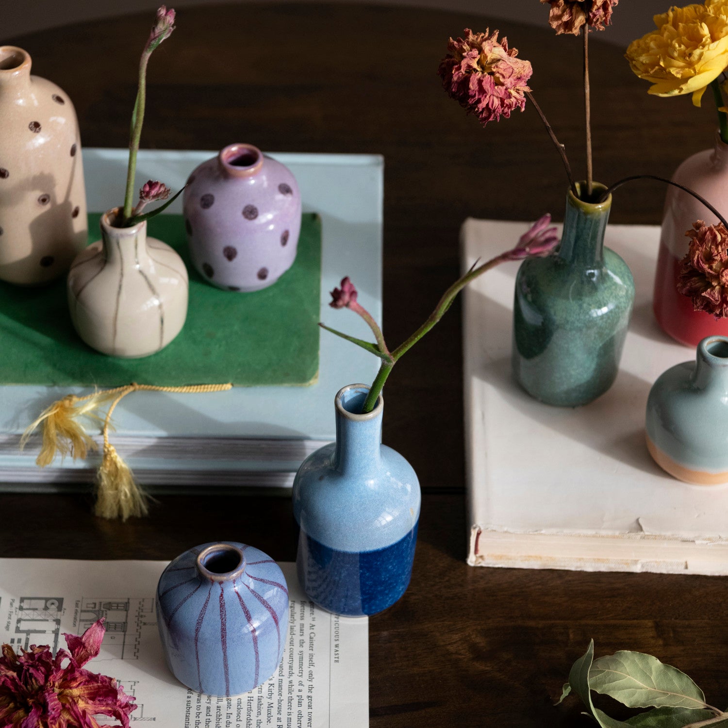 Small Blue Stripes Hand-Painted Stoneware Vases