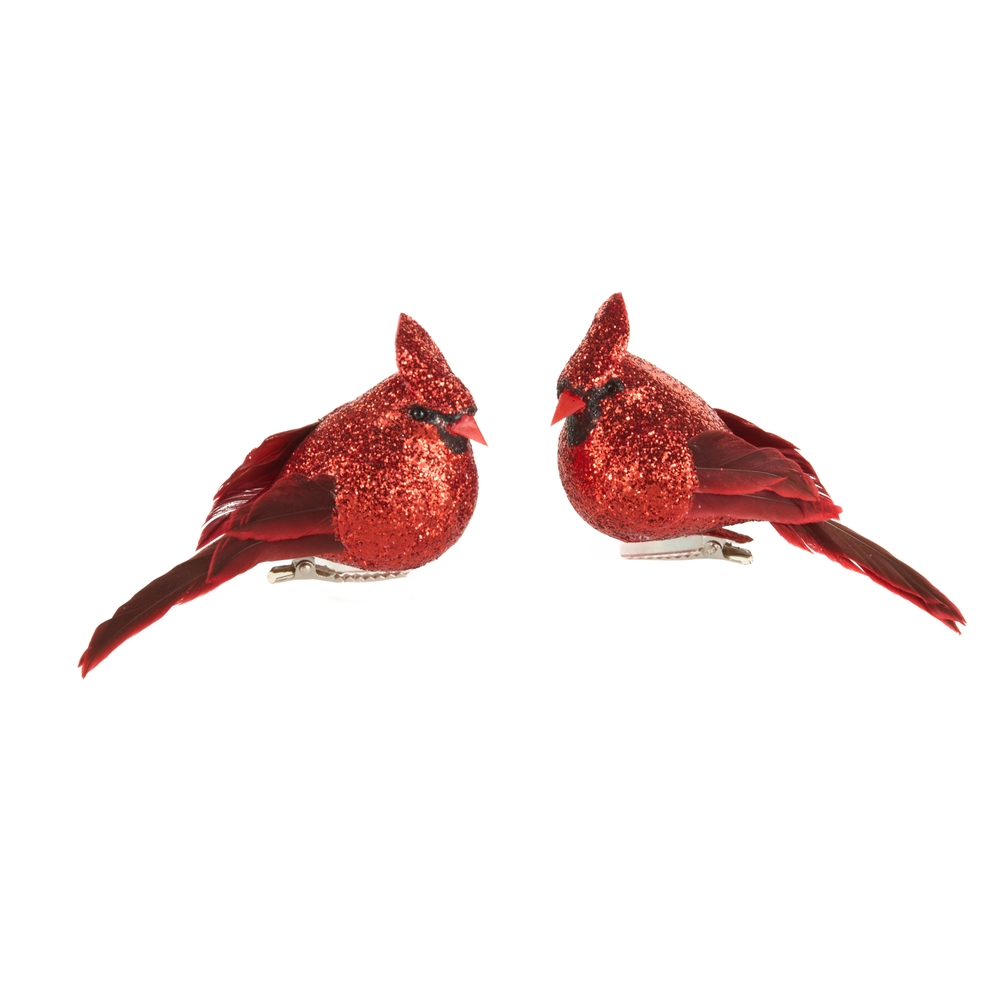 3.5" Red Glittered Cardinal Clip-On Ornament