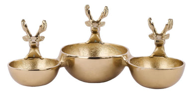 12”L X 6”W Aluminum Deer Triple Bowl